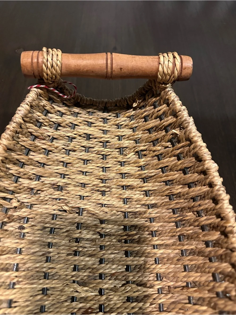 Vintage BURLINGTON BASKET CO Woven Gondola Boat Tray Wood Handles